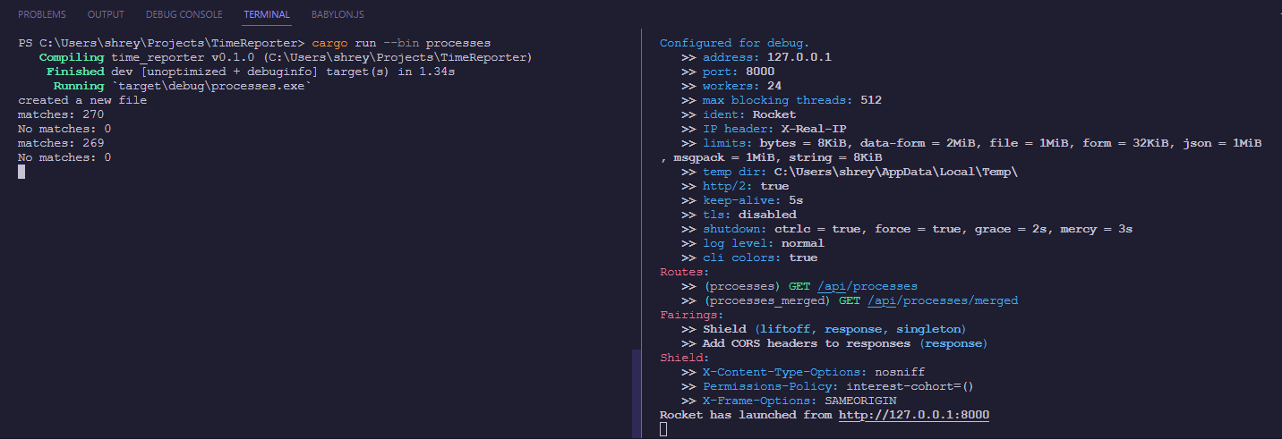 Code running in terminal example screenshot